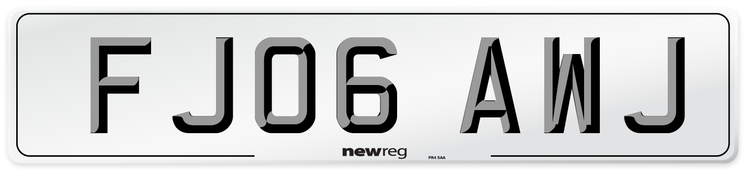 FJ06 AWJ Number Plate from New Reg
